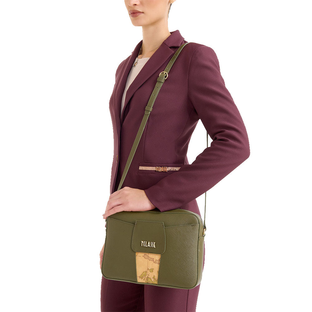 Borsa Donna a Tracolla 1A Classe Alviero Martini linea Windy City Rosso Verde Muschio LD31