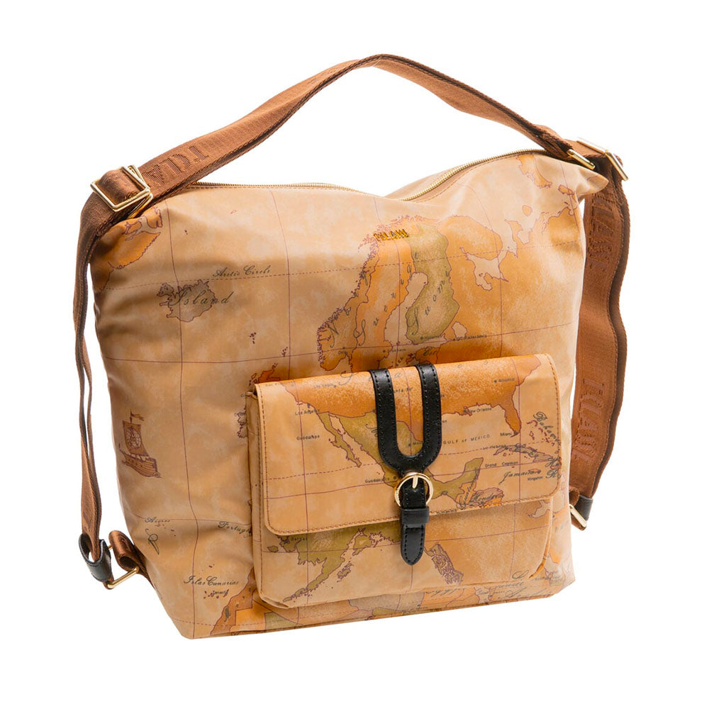 Alviero Martini 1st Class Double Portability Schultertasche, Highland Soft Geo Classic und schwarze LD35-Linie