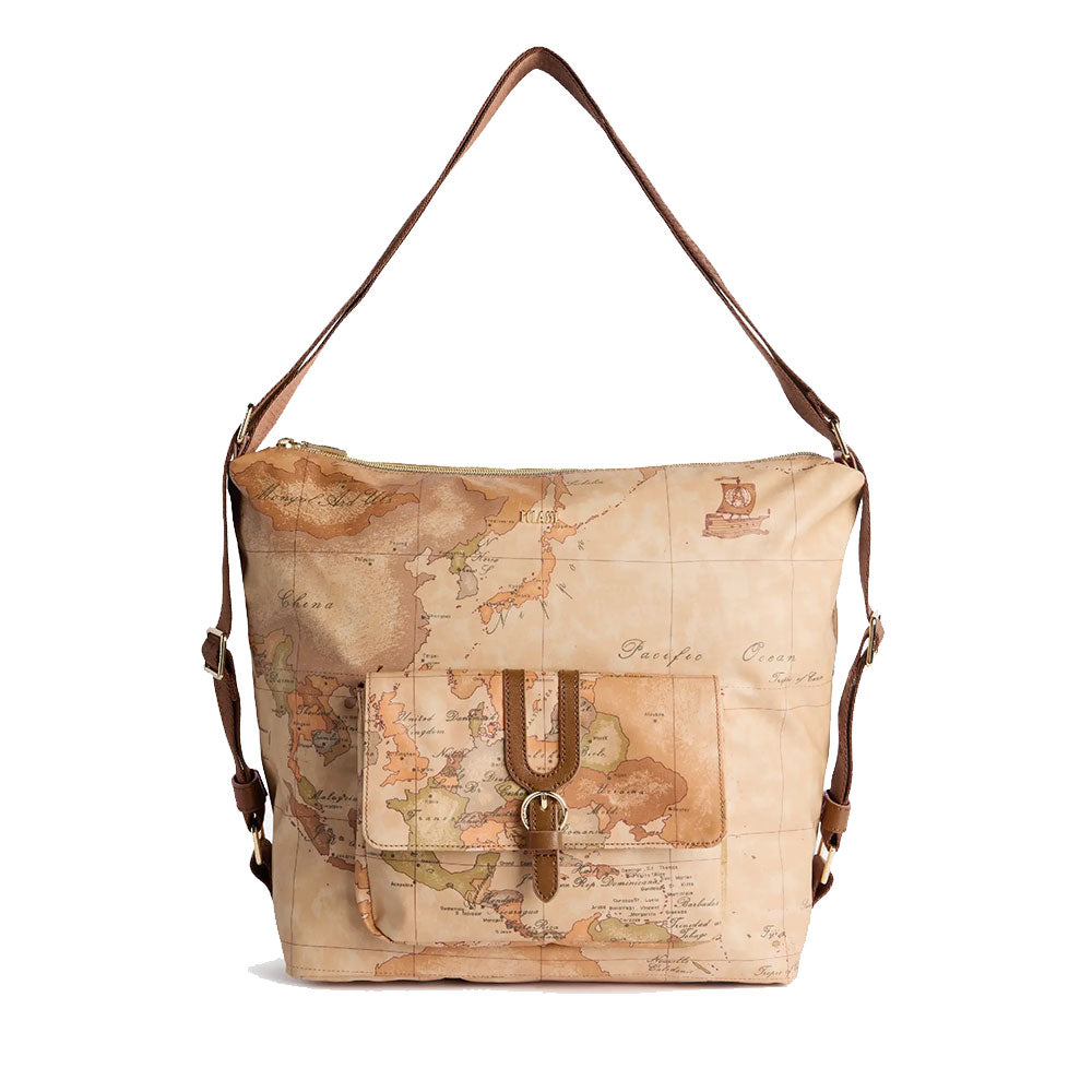 Borsa a Spalla Doppia Portabilità 1A Classe Alviero Martini linea Highland Soft Geo Classic e Castagna LD35