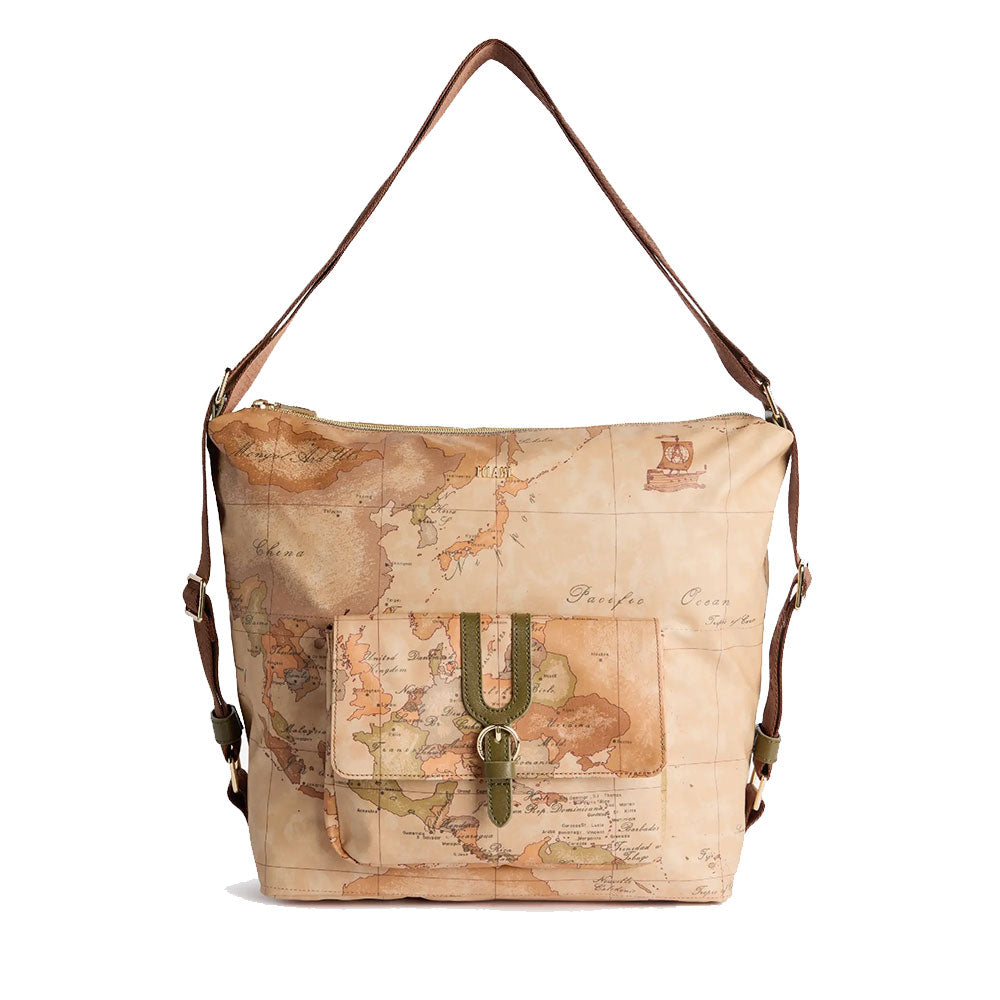 Borsa a Spalla Doppia Portabilità 1A Classe Alviero Martini linea Highland Soft Geo Classic e Verde Muschio LD35