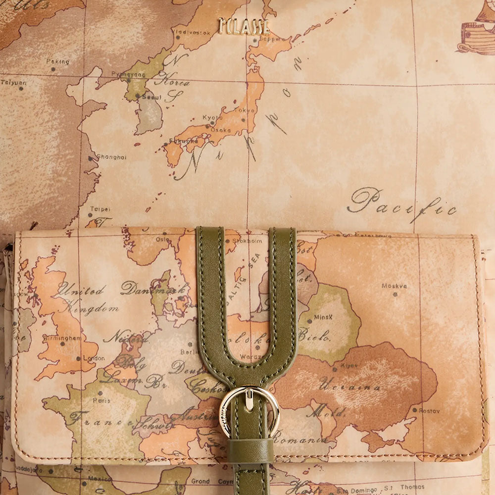 Borsa a Spalla Doppia Portabilità 1A Classe Alviero Martini linea Highland Soft Geo Classic e Verde Muschio LD35