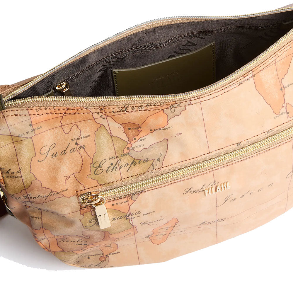 Mezzaluna Media a Tracolla 1A Classe Alviero Martini linea Highland Soft Geo Classic e Verde Muschio LD37