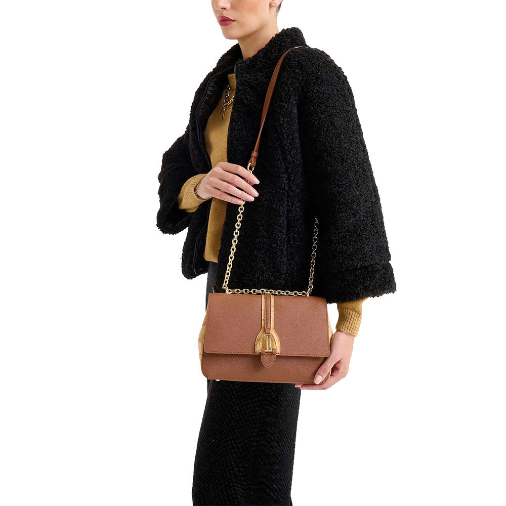 Borsa Donna a Spalla e Tracolla 1A Classe Alviero Martini linea Horsy Bag Castagna LD57