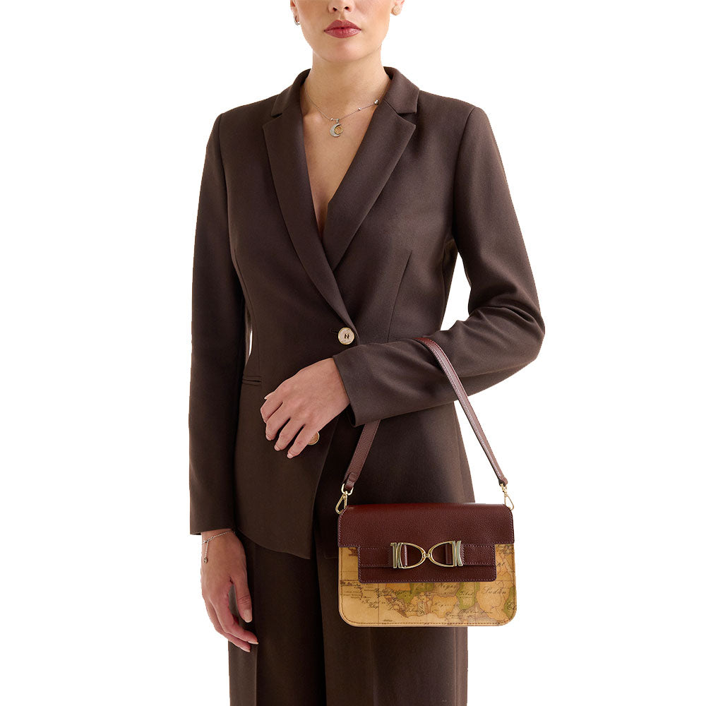 Borsa Donna a Tracolla 1A Classe Alviero Martini linea Chevalier Bag Geo Classic e Mogano LD58