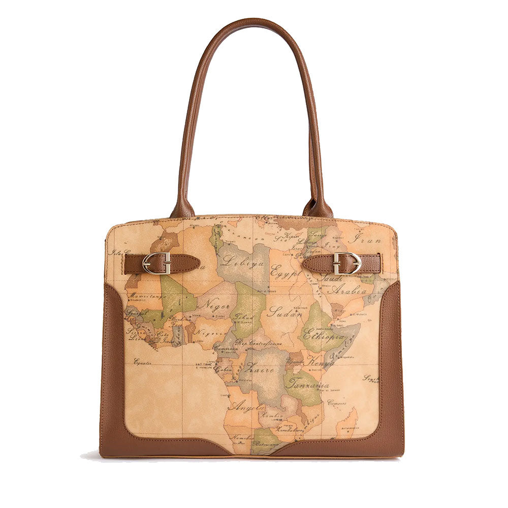 Shopping Bag 1A Classe Alviero Martini linea Valley Geo colore Geo Classic e Castagna LD64
