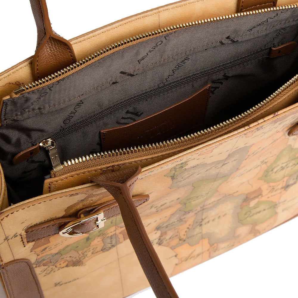 Shopping Bag 1A Classe Alviero Martini linea Valley Geo colore Geo Classic e Castagna LD64