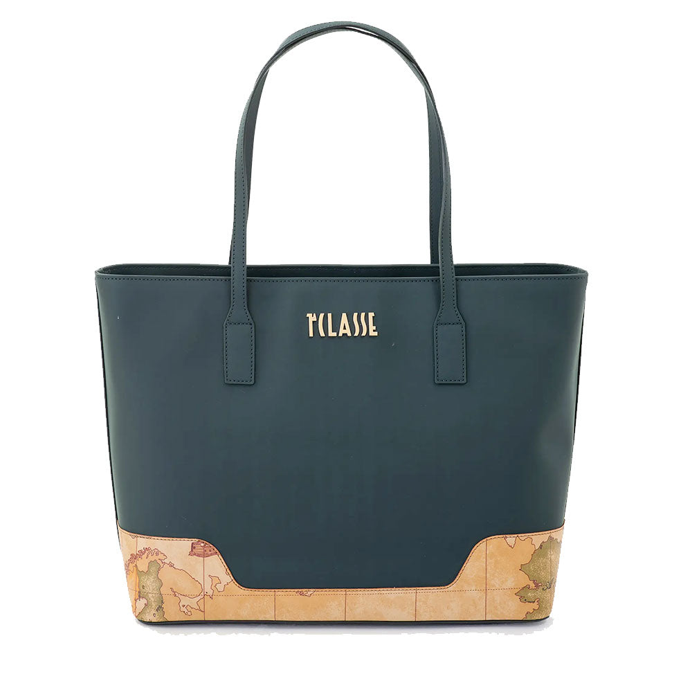 Shopping Bag Donna 1A Classe Alviero Martini linea Frost Geo in Tessuto Gommato Verde Scuro LD96