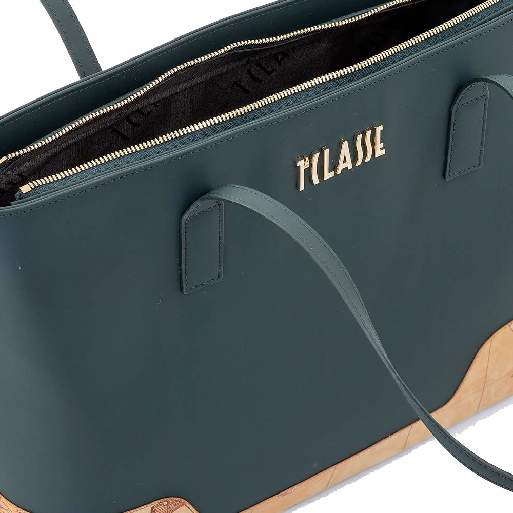 Shopping Bag Donna 1A Classe Alviero Martini linea Frost Geo in Tessuto Gommato Verde Scuro LD96