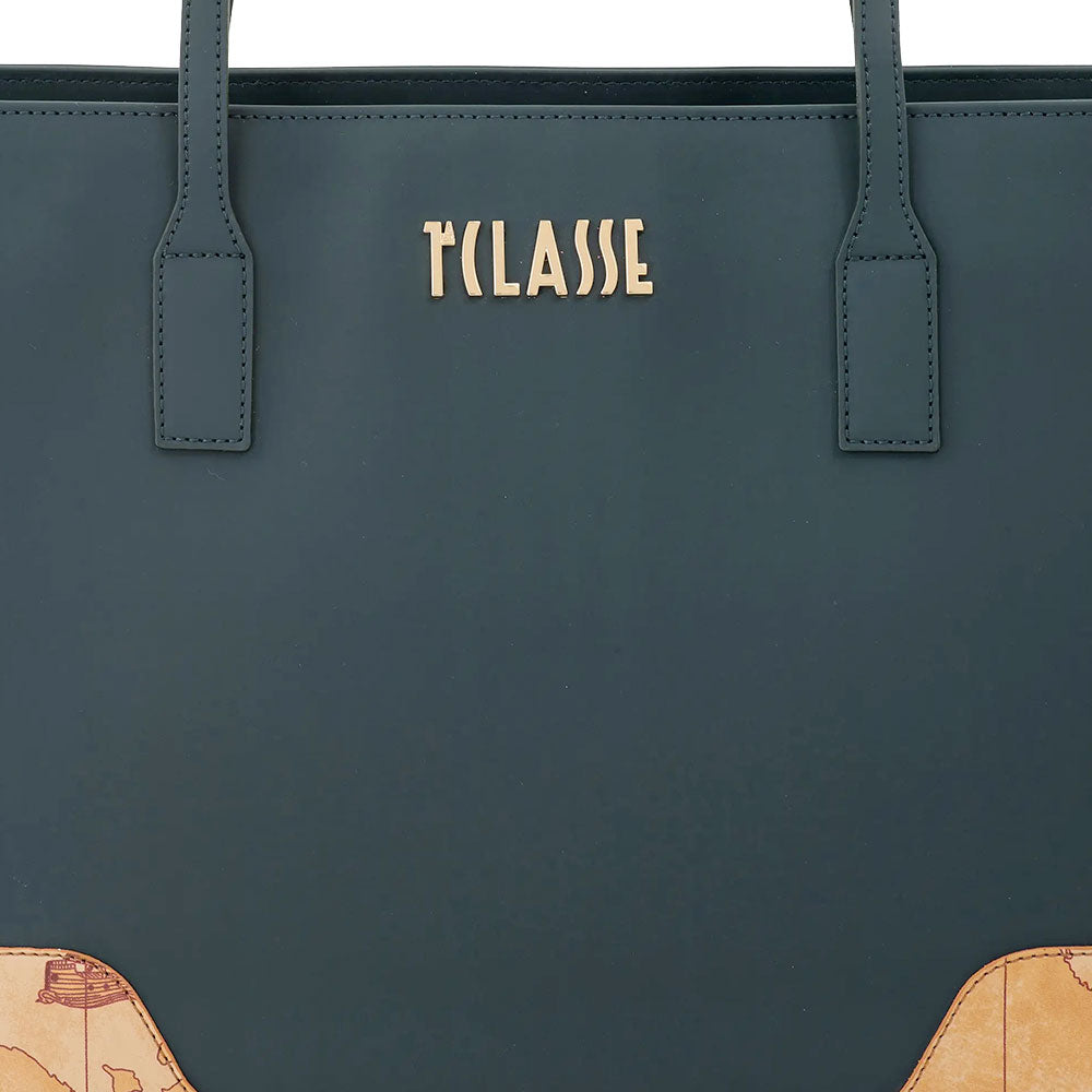 Shopping Bag Donna 1A Classe Alviero Martini linea Frost Geo in Tessuto Gommato Verde Scuro LD96