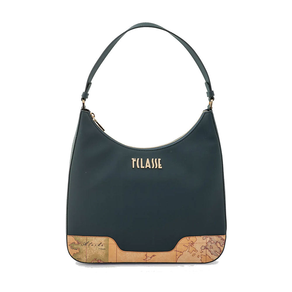 Hobo Bag Donna 1A Classe Alviero Martini linea Frost Geo in Tessuto Gommato Verde Scuro LD97