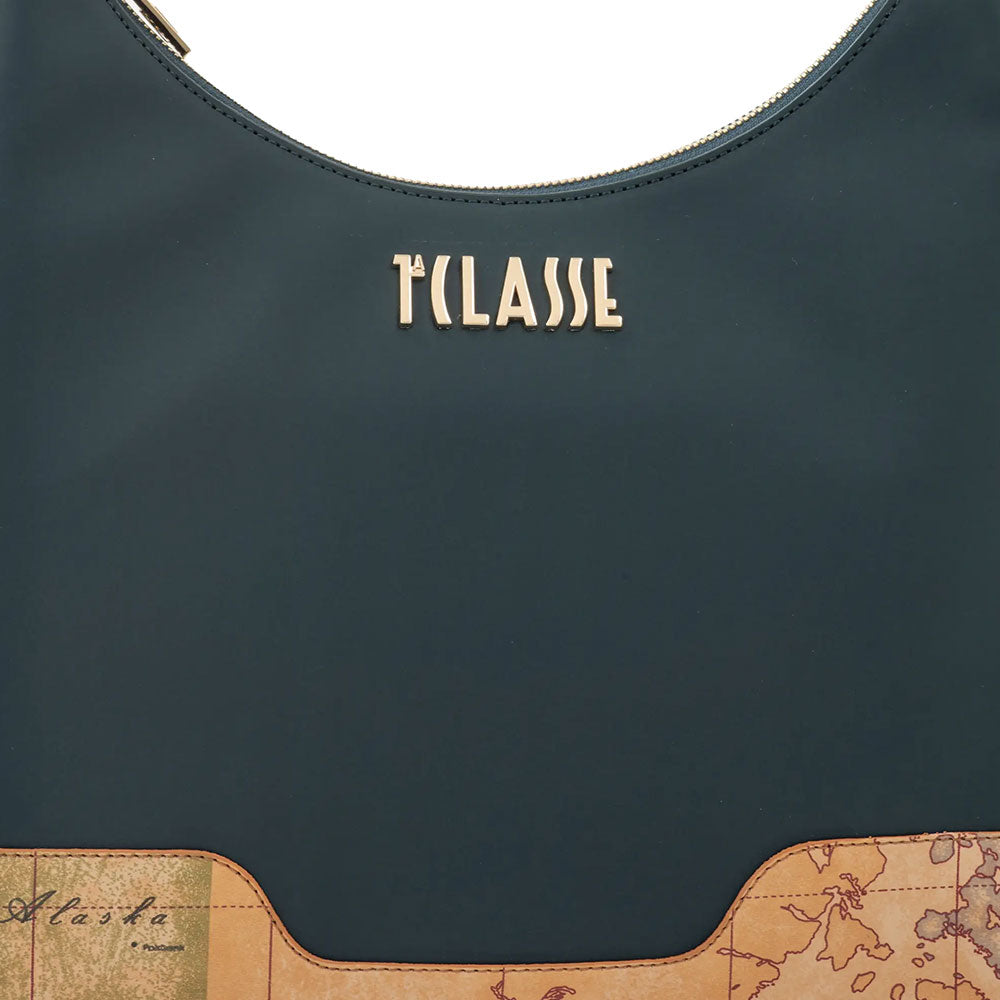 Hobo Bag Donna 1A Classe Alviero Martini linea Frost Geo in Tessuto Gommato Verde Scuro LD97