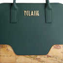 Alviero Martini 1A Classe Damenhandtasche, Frost Geo Linie, aus dunkelgrünem gummiertem Stoff LD98