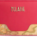 Alviero Martini 1A Classe Damen-Schultertasche, Frost Geo Line, aus dunkelrotem gummiertem Stoff LD99