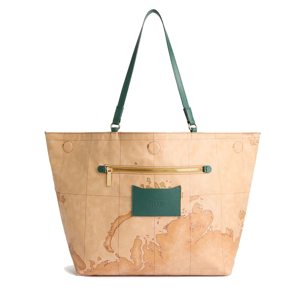 Shopping Bag Reversibile 1A Classe Alviero Martini linea Soft Twist Verde e Geo Classic LE28