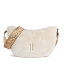Alviero Martini 1A Classe Cozy Fur Half Moon Schultertasche aus hellbeigem Öko-Fell, LE30