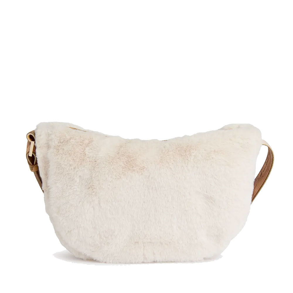Alviero Martini 1A Classe Cozy Fur Half Moon Schultertasche aus hellbeigem Öko-Fell, LE30