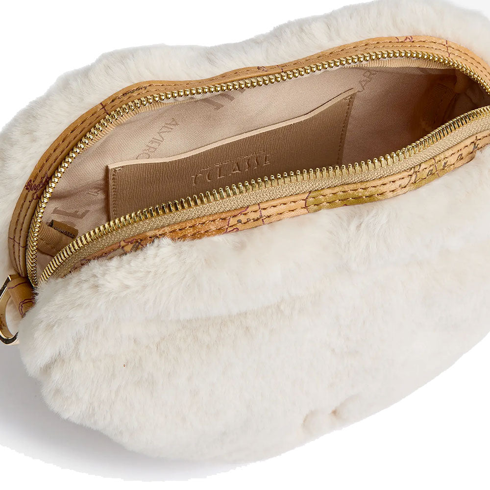 Alviero Martini 1A Classe Cozy Fur Heart-Shaped Shoulder Bag in Light Beige Eco Fur LE31