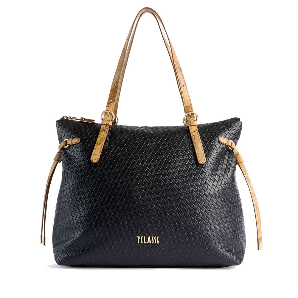 Shopping Bag Donna 1A Classe Alviero Martini linea Golden Dune effetto Intrecciato Nera LE42
