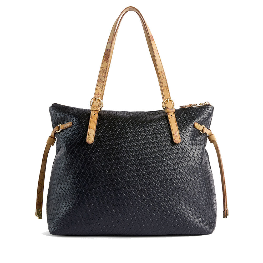 Shopping Bag Donna 1A Classe Alviero Martini linea Golden Dune effetto Intrecciato Nera LE42