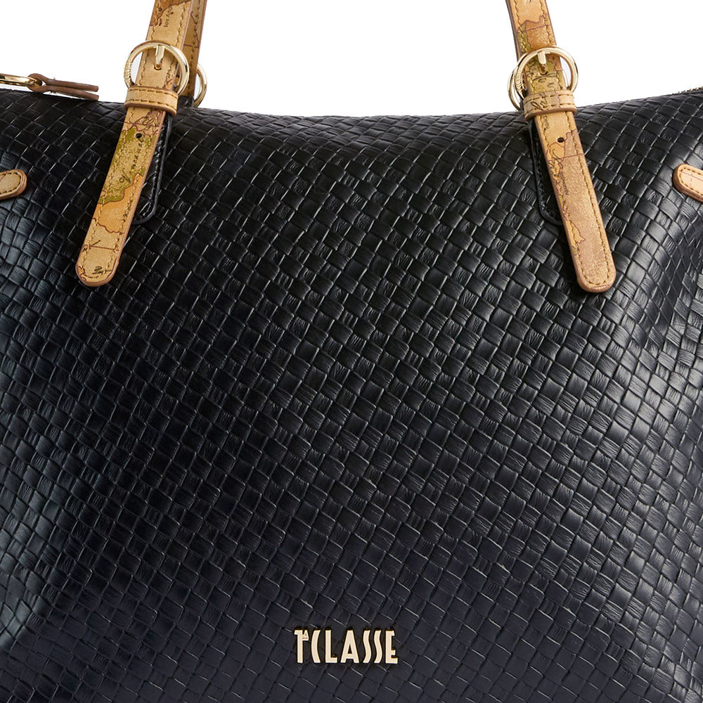 Shopping Bag Donna 1A Classe Alviero Martini linea Golden Dune effetto Intrecciato Nera LE42