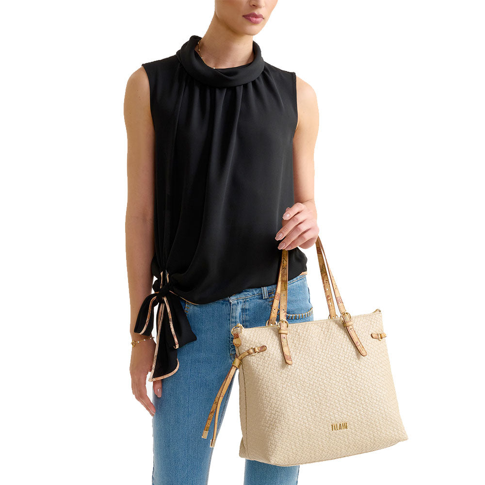Shopping Bag Donna 1A Classe Alviero Martini linea Golden Dune effetto Intrecciato Sabbia LE42