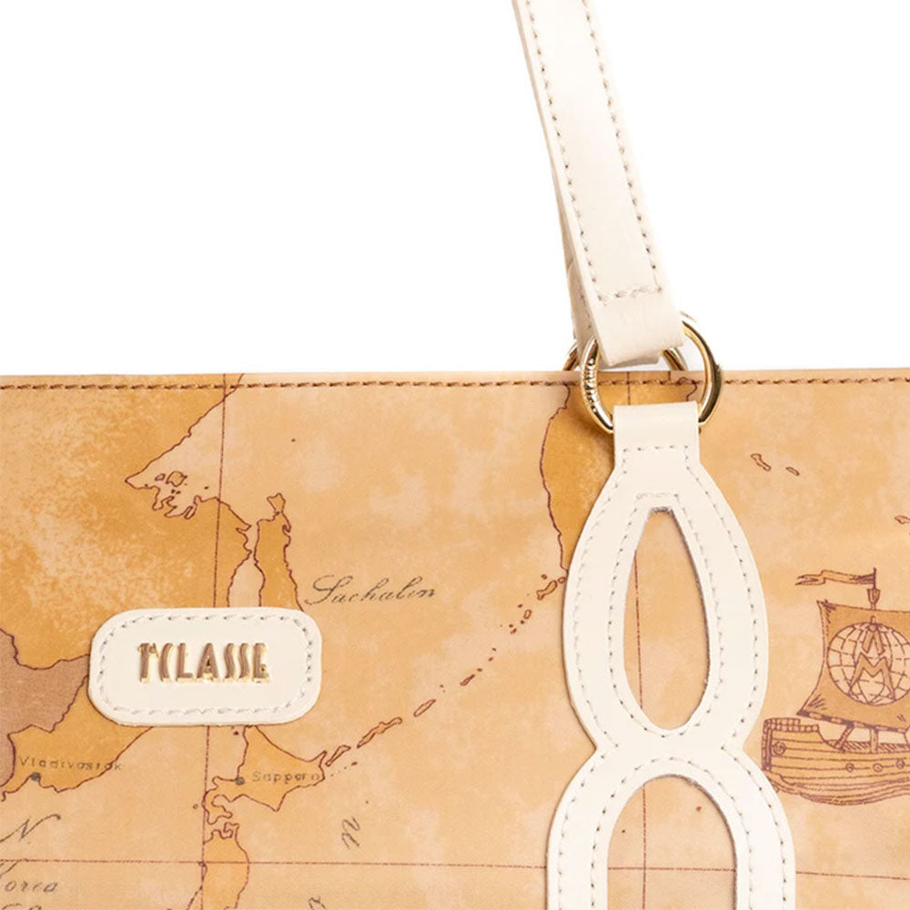 Damen-Shopper 1A Classe ALVIERO MARTINI Modell Soft Petals aus Soft Geo Classic Stoff in Elfenbein - LE53
