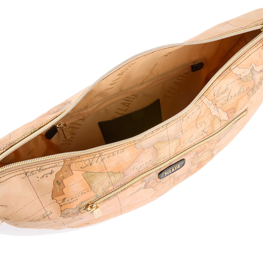 Borsa Donna Mezzaluna Grande 1A Classe Alviero Martini linea Soft Petals in Tessuto Soft Geo Classic e Nero LE54