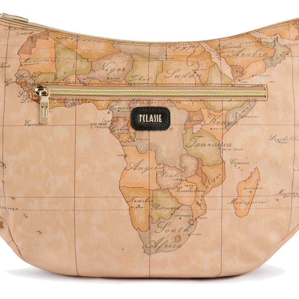 Borsa Donna Mezzaluna Grande 1A Classe Alviero Martini linea Soft Petals in Tessuto Soft Geo Classic e Nero LE54