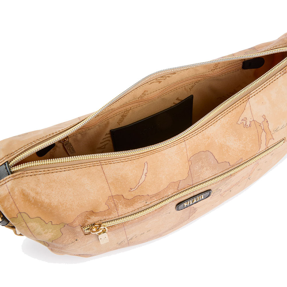 Borsa Donna Mezzaluna Media 1A Classe Alviero Martini linea Soft Petals in Tessuto Soft Geo Classic e Nero LE55