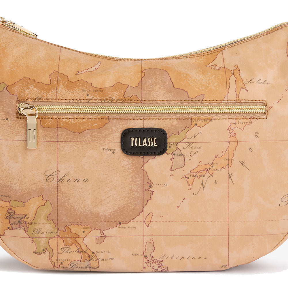 Borsa Donna Mezzaluna Media 1A Classe Alviero Martini linea Soft Petals in Tessuto Soft Geo Classic e Nero LE55