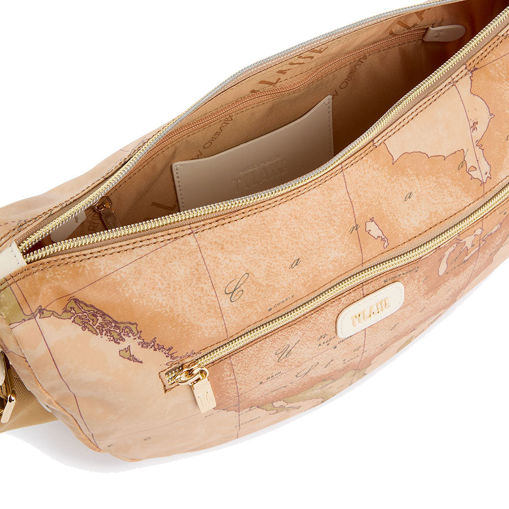 Borsa Donna Mezzaluna Media 1A Classe Alviero Martini linea Soft Petals in Tessuto Soft Geo Classic e Avorio LE55