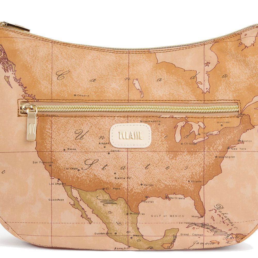 Borsa Donna Mezzaluna Media 1A Classe Alviero Martini linea Soft Petals in Tessuto Soft Geo Classic e Avorio LE55