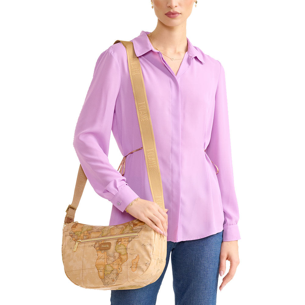 Borsa Donna Mezzaluna Media 1A Classe Alviero Martini linea Soft Petals in Tessuto Soft Geo Classic e Avorio LE55