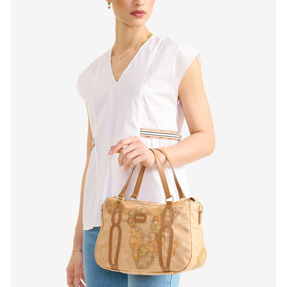 Borsa Donna a Mano 1A Classe Alviero Martini linea Soft Petals in Tessuto Soft Geo Classic e Nero LE57
