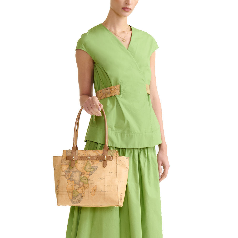 Shopping Bag Donna 1A Classe Alviero Martini linea Escape Geo stampa Geo Classic e Cuoio LE60