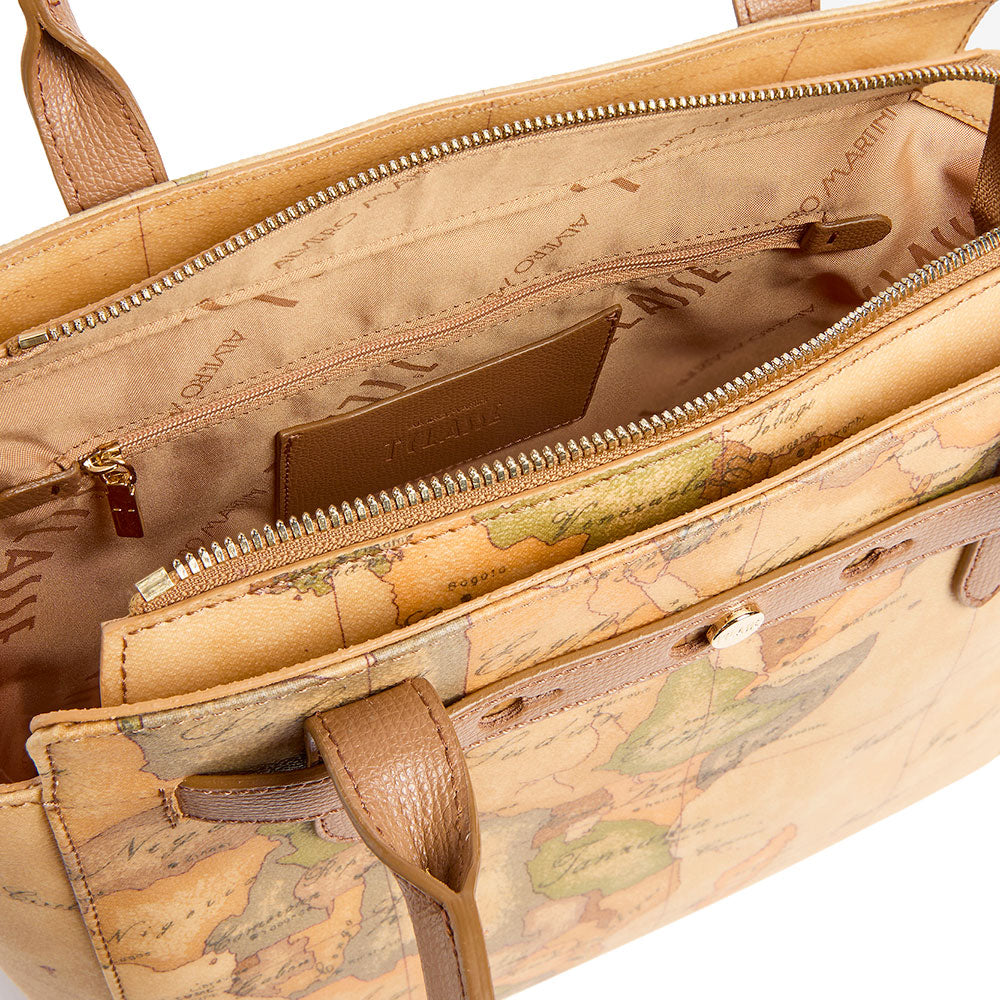 Shopping Bag Donna 1A Classe Alviero Martini linea Escape Geo stampa Geo Classic e Cuoio LE60