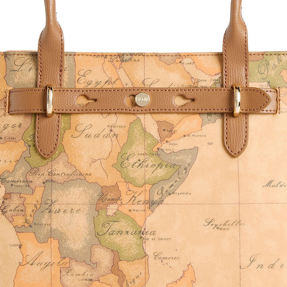 Shopping Bag Donna 1A Classe Alviero Martini linea Escape Geo stampa Geo Classic e Cuoio LE60