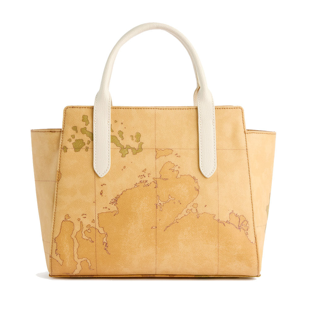Damen-Henkeltasche 1A Classe ALVIERO MARTINI Modell Escape mit Geo Classic Print und Elfenbein LE61