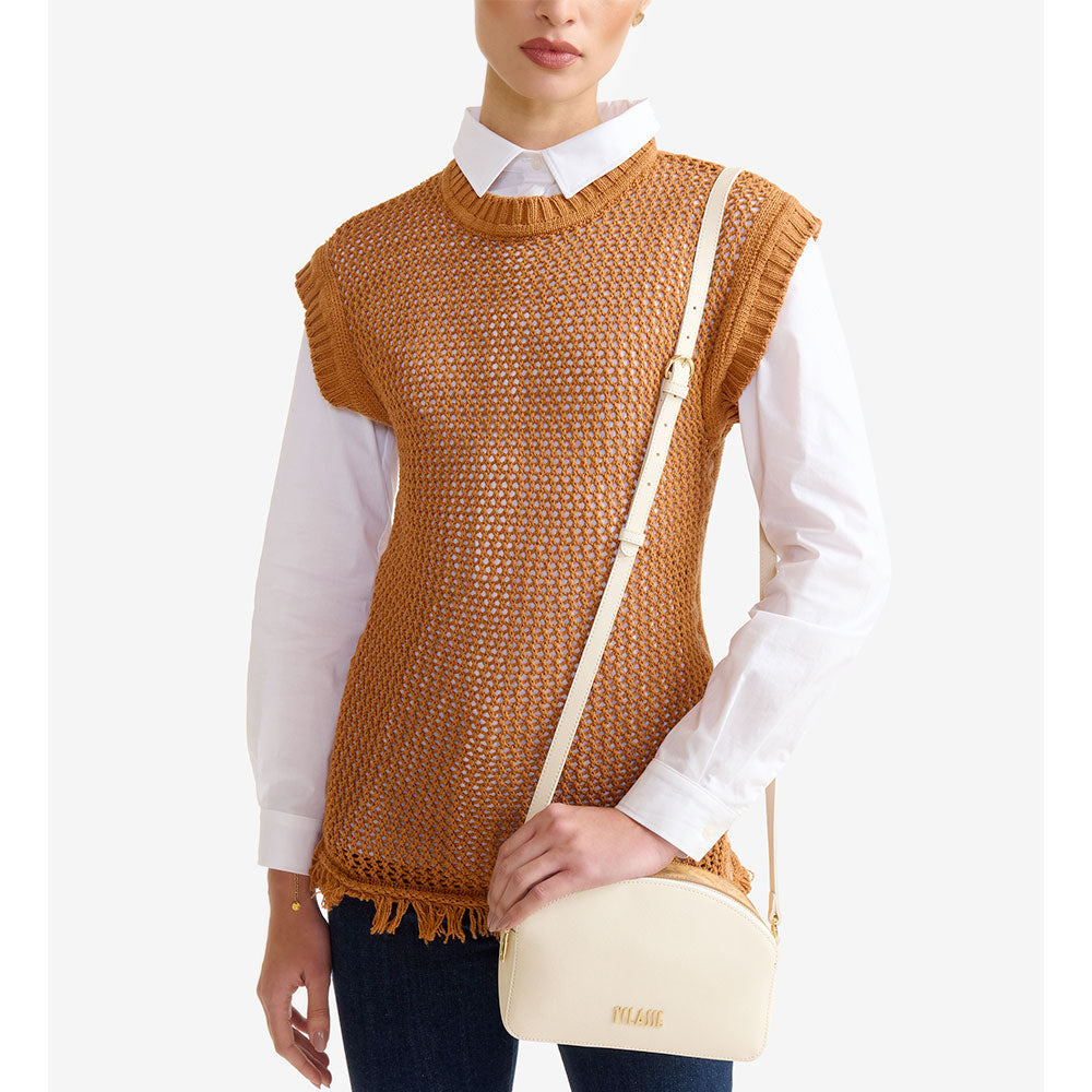 Borsa Doppia Zip a Tracolla 1A Classe Alviero Martini linea Aura Bag stampa Saffiano Avorio LF04