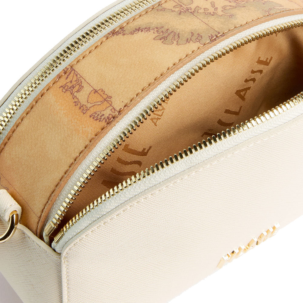 Borsa Doppia Zip a Tracolla 1A Classe Alviero Martini linea Aura Bag stampa Saffiano Avorio LF04