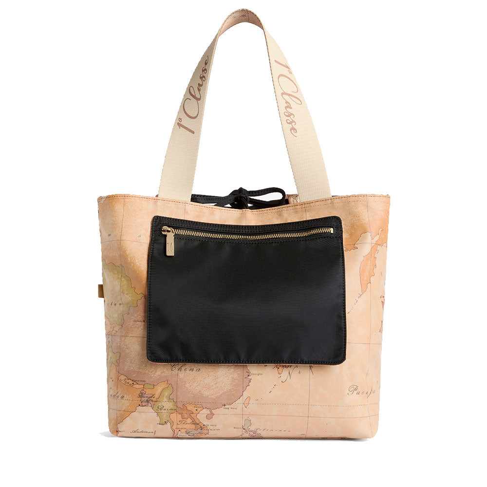 Shopping Bag Reversibile 1A Classe Alviero Martini linea Dual Bag in Tessuto Nero e Geo Classic LF57