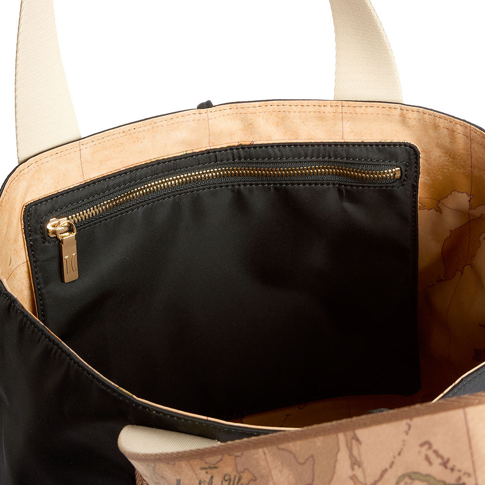 Wendbare Damen-Shopper 1A Classe ALVIERO MARTINI Modell Dual Bag aus schwarzem Stoff und Geo Classic LF57