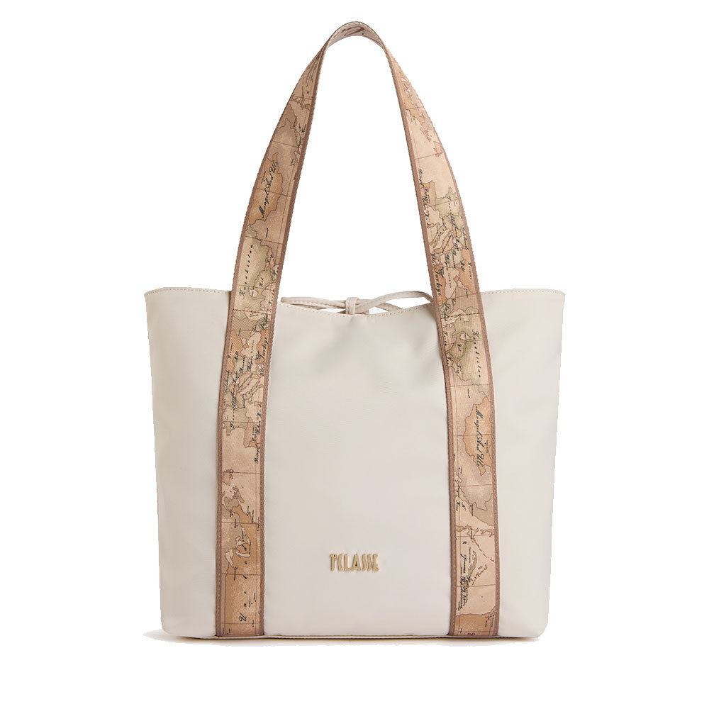 Shopping Bag Reversibile 1A Classe Alviero Martini linea Dual Bag in Tessuto Beige e Geo Classic LF57