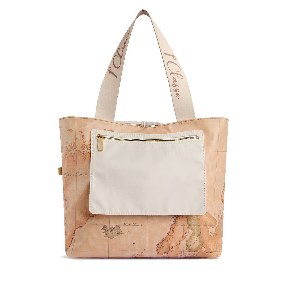 Shopping Bag Reversibile 1A Classe Alviero Martini linea Dual Bag in Tessuto Beige e Geo Classic LF57