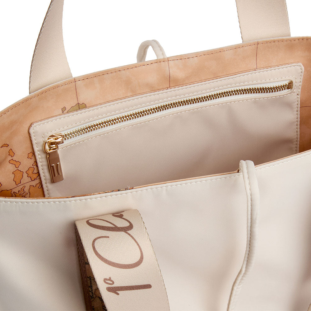 Shopping Bag Reversibile 1A Classe Alviero Martini linea Dual Bag in Tessuto Beige e Geo Classic LF57