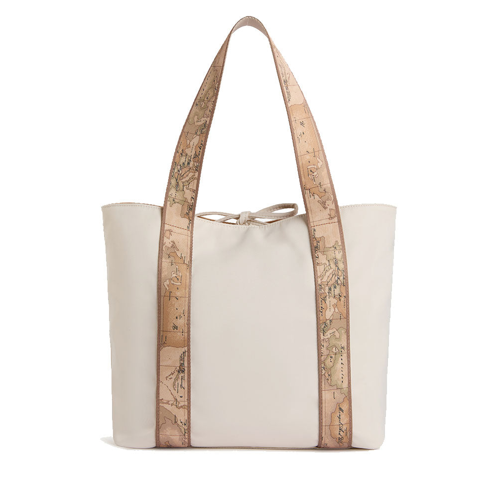 Shopping Bag Reversibile 1A Classe Alviero Martini linea Dual Bag in Tessuto Beige e Geo Classic LF57