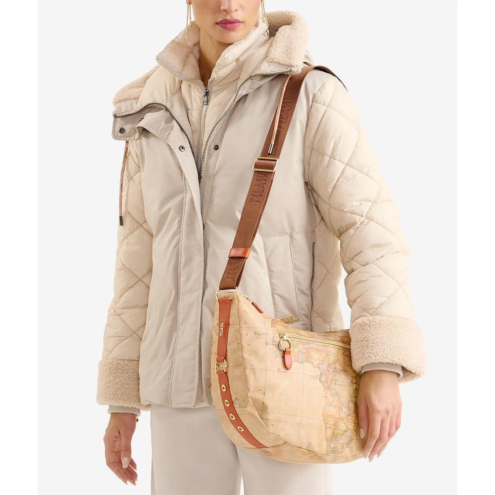 Borsa Donna Mezzaluna Grande 1A Classe Alviero Martini linea Soft Ranch in Tessuto Soft Geo Classic e Zucca LG03