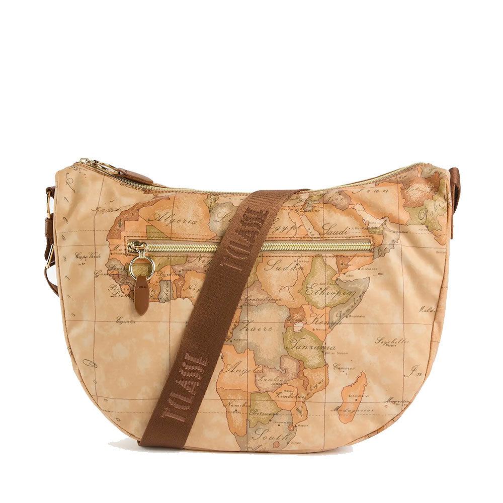 Borsa Donna Mezzaluna Grande 1A Classe Alviero Martini linea Soft Ranch in Tessuto Soft Geo Classic e Castagna LG03