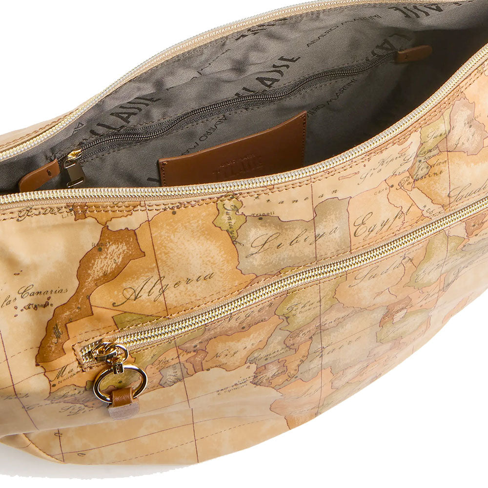 Borsa Donna Mezzaluna Grande 1A Classe Alviero Martini linea Soft Ranch in Tessuto Soft Geo Classic e Castagna LG03