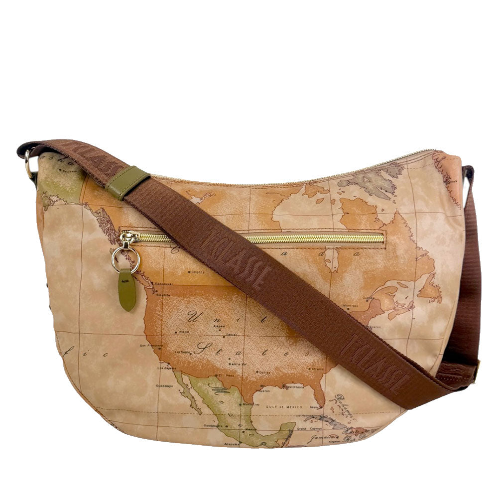 Borsa Donna Mezzaluna Grande 1A Classe Alviero Martini linea Soft Ranch in Tessuto Soft Geo Classic e Verde Oliva LG03
